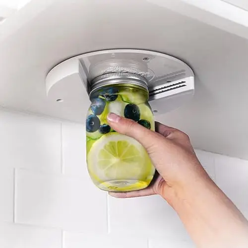 EZ Off white jar opener with non-slip grip under cabinet