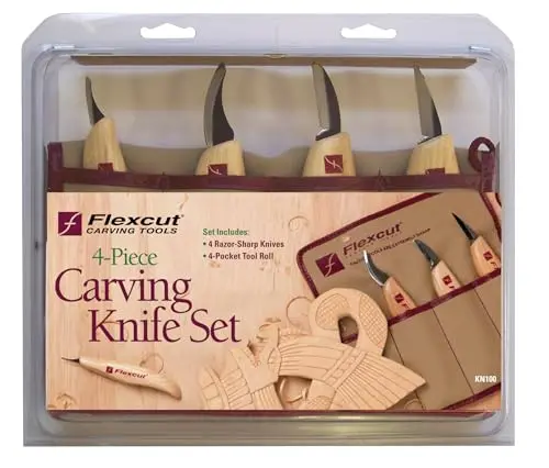 FLEXCUT 4-piece wood carving knife set in tool roll