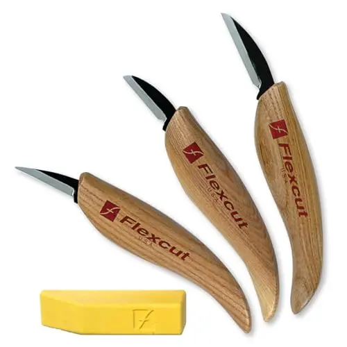 FLEXCUT 3-piece wood carving knife set with ash wood handles