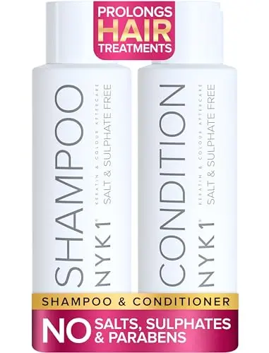 NYK1 Sulfate Free Shampoo and Conditioner set with blue and white packaging