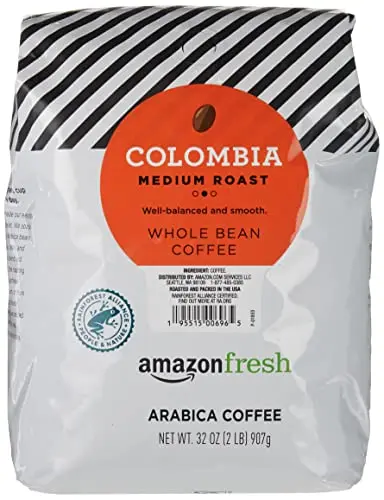 Amazon Fresh Colombia whole bean coffee package