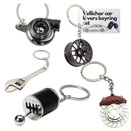 5pc car lovers key chain set with various auto parts product image