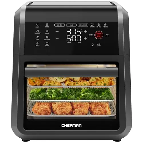 Chefman 12-Quart Air Fryer Oven with rotisserie chicken wings