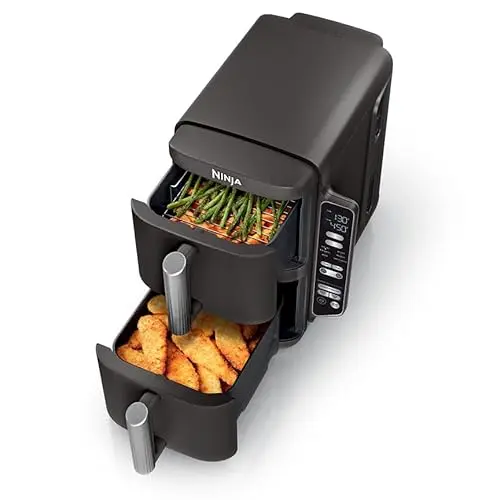 Ninja DoubleStack Air Fryer stacked design with chicken wings