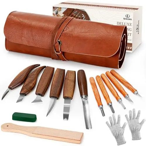 K KERNOWO 15-piece wood carving tool set with storage bag