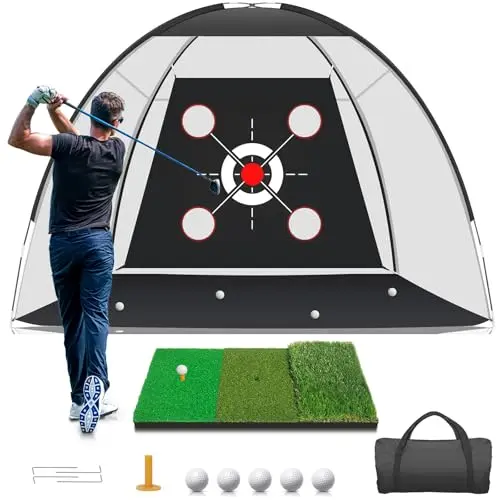 KLAODOT golf practice net with mat and multiple targets