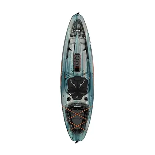 Pelican Sentinel 100X kayak with fishing gear in calm water